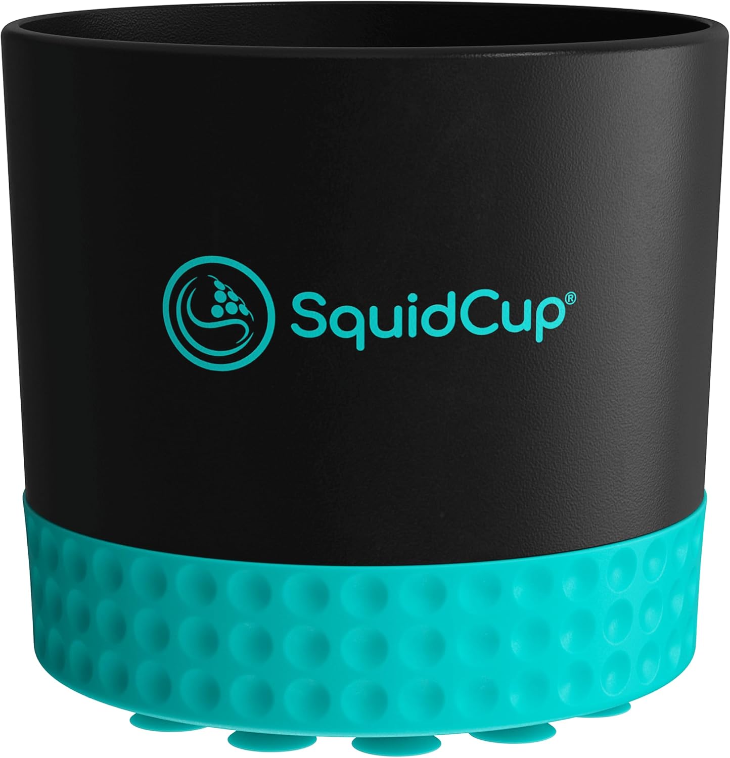 Non-Tipping, Anti-Spill Cup Holder for Boats, Kayaks, SUPs, RVs, Fishing & Camping | Universal 12–30 oz Fit | BPA-Free, Optional SquidDisk Mount Included for Textured Surfaces (Black/Teal)